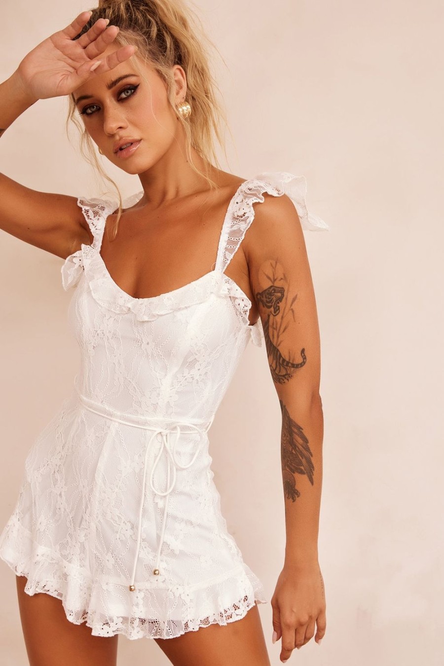 Casual Playsuits | Sage and Paige Kenna Ruffle Playsuit - White