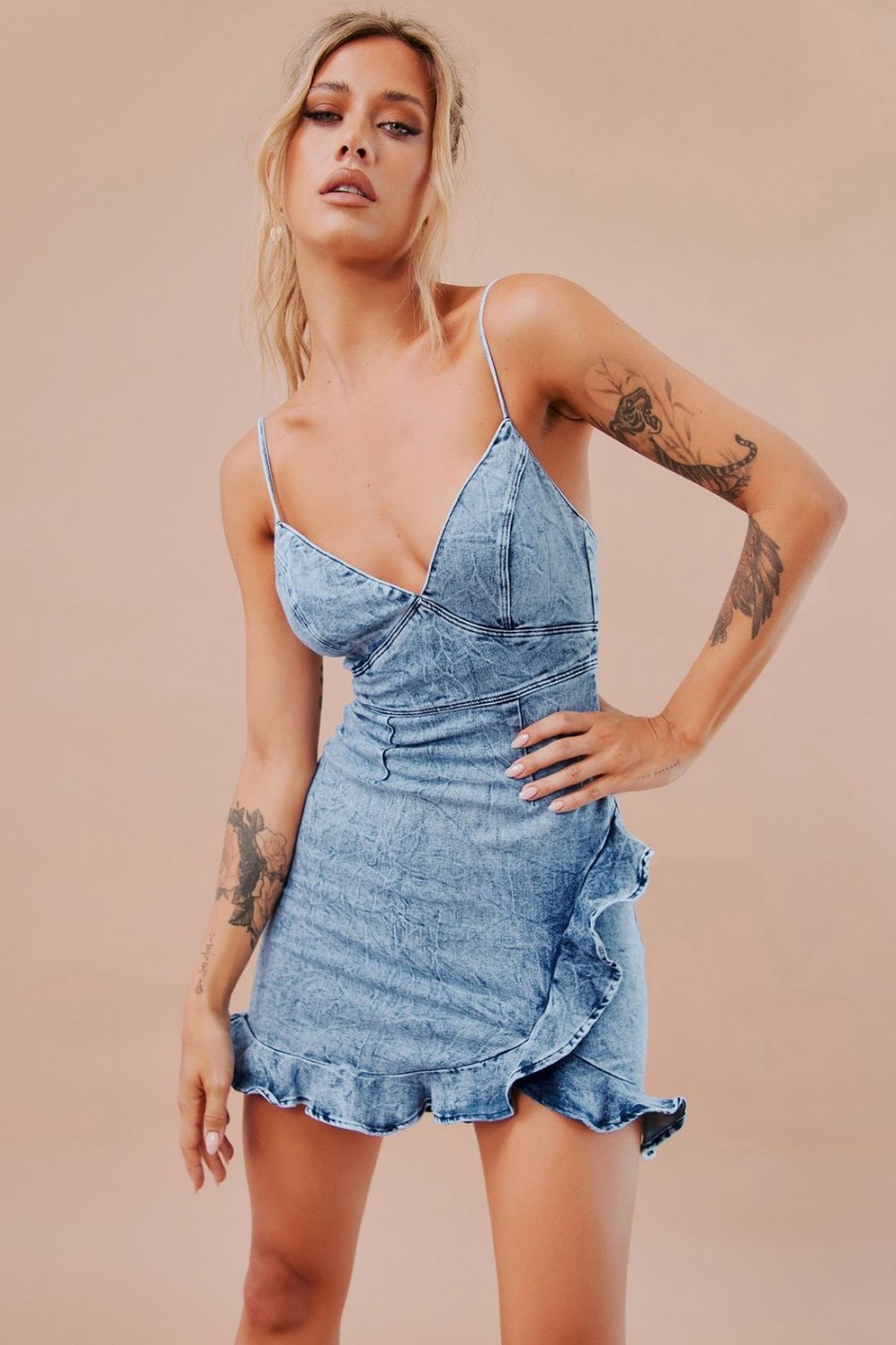 Going Out Dresses | Sage and Paige Cross Of Sunlight Mini Dress - Washed Blue