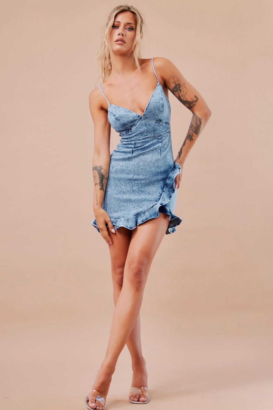 Going Out Dresses | Sage and Paige Cross Of Sunlight Mini Dress - Washed Blue