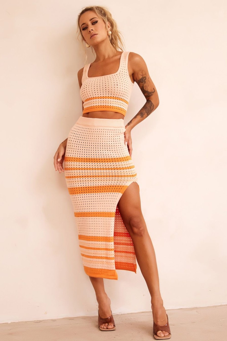 Knits Tops & Bottoms | Sage and Paige In The Groove Midi Skirt - Orange