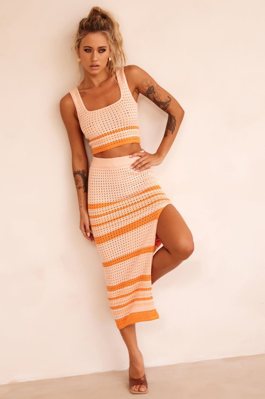 Knits Tops & Bottoms | Sage and Paige In The Groove Midi Skirt - Orange