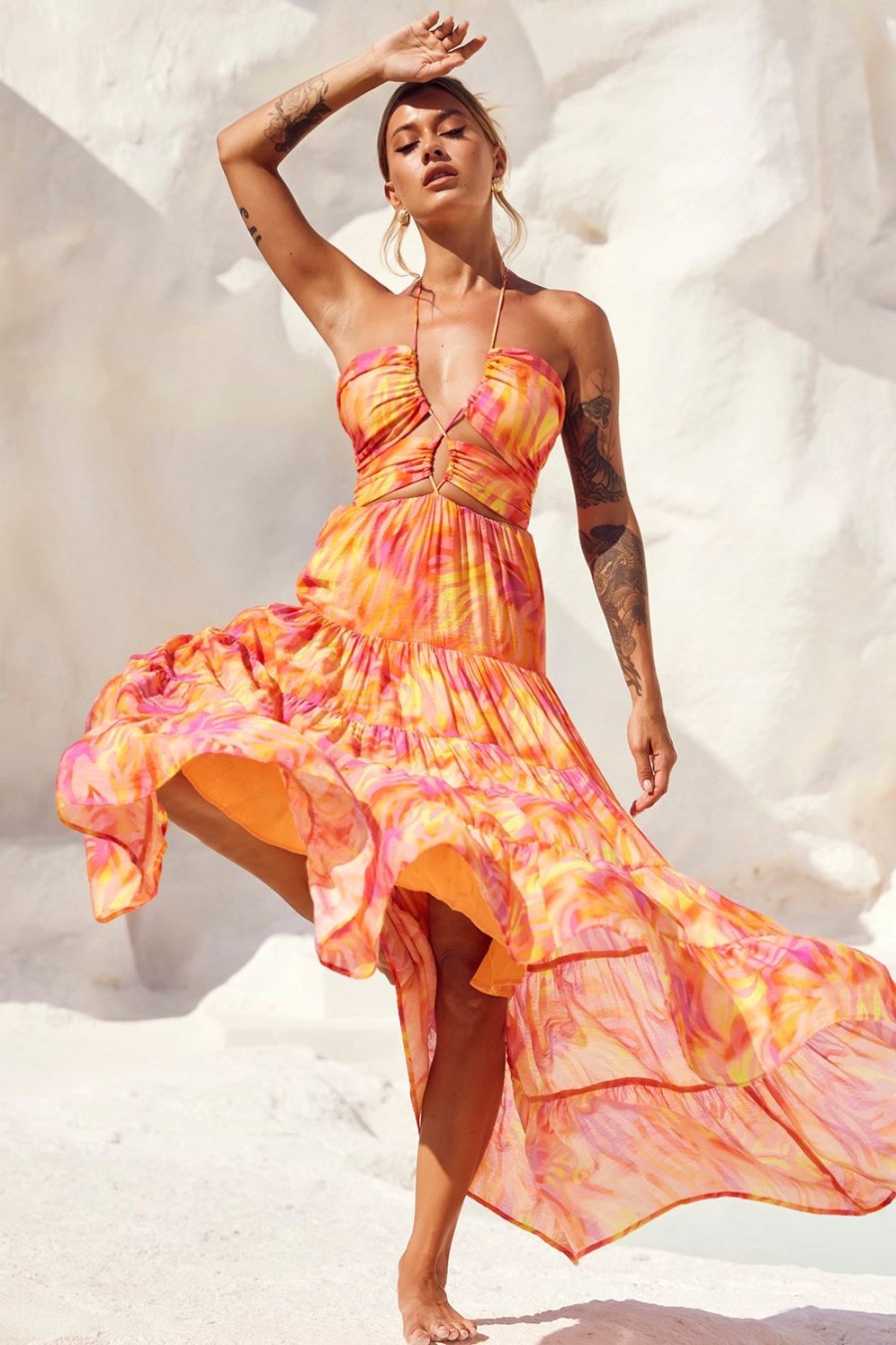 Day Dresses | Sage and Paige Dreamy Sun Maxi Dress - Orange Multi