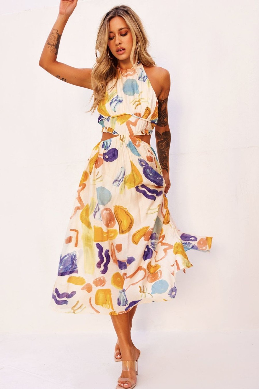 Day Dresses | Sage and Paige Holding On Midi Dress - Yellow Multi