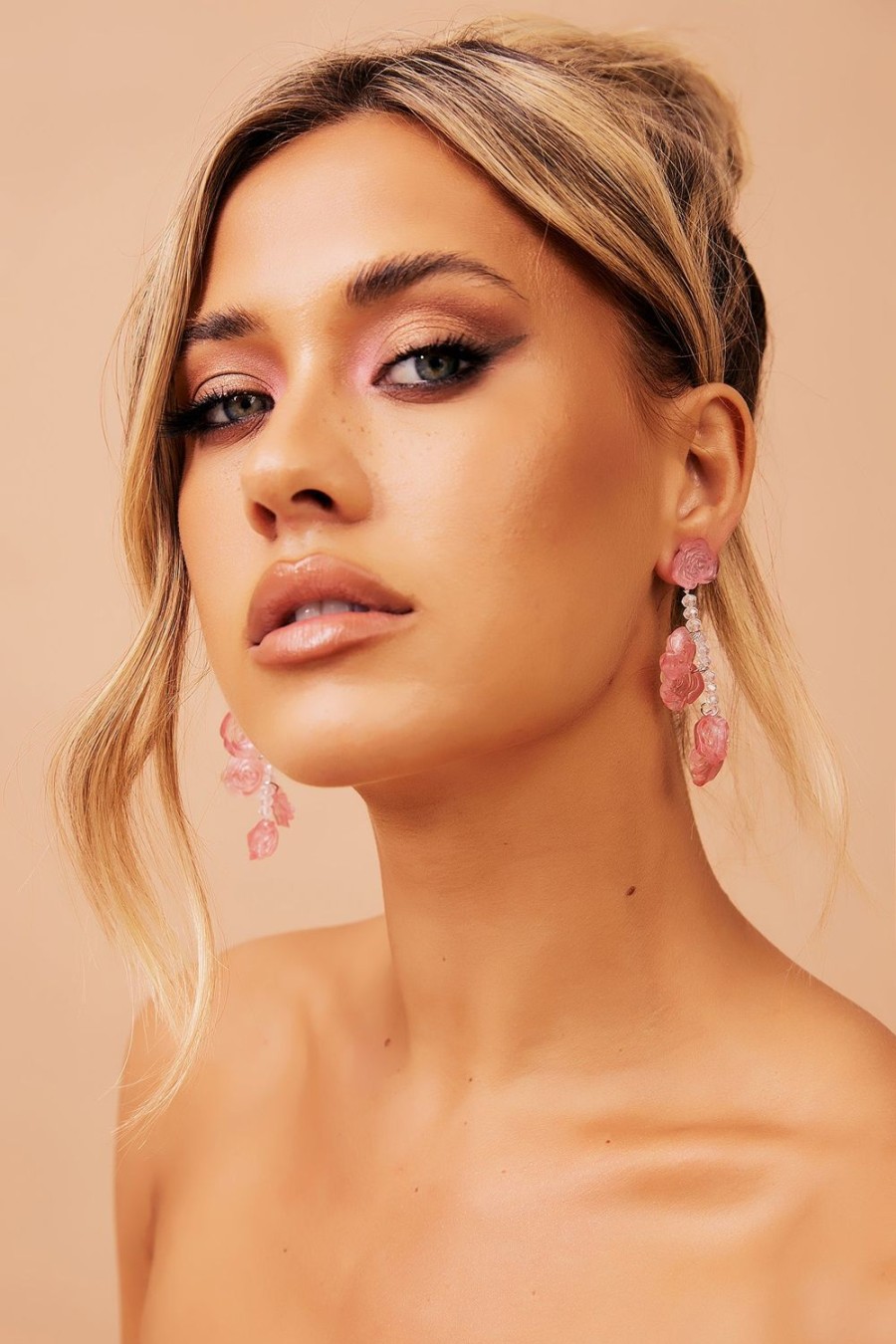 Earrings | Sage and Paige Big Rose Earrings - Pink