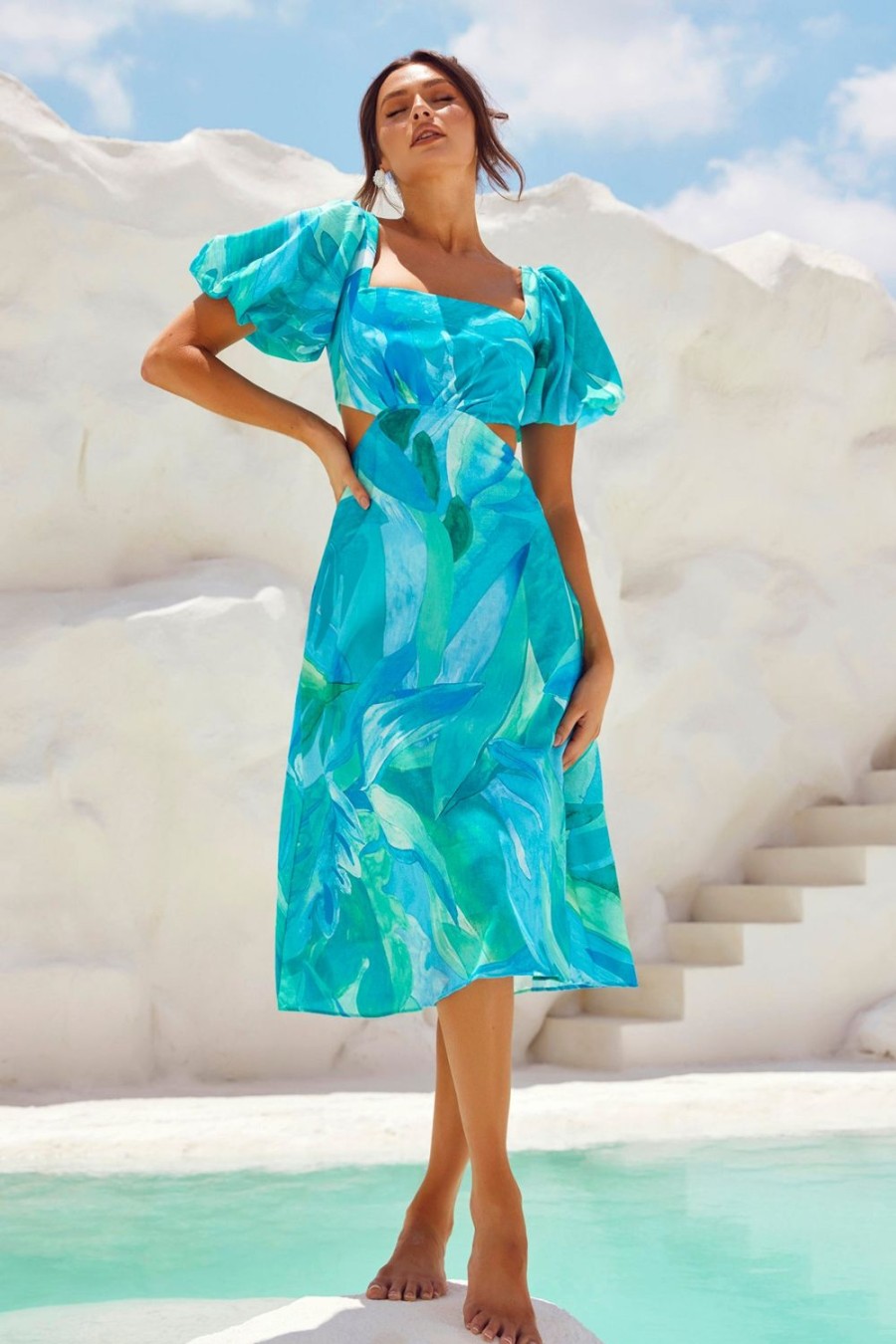 Day Dresses | Sage and Paige Art Of Bloom Midi Dress - Blue