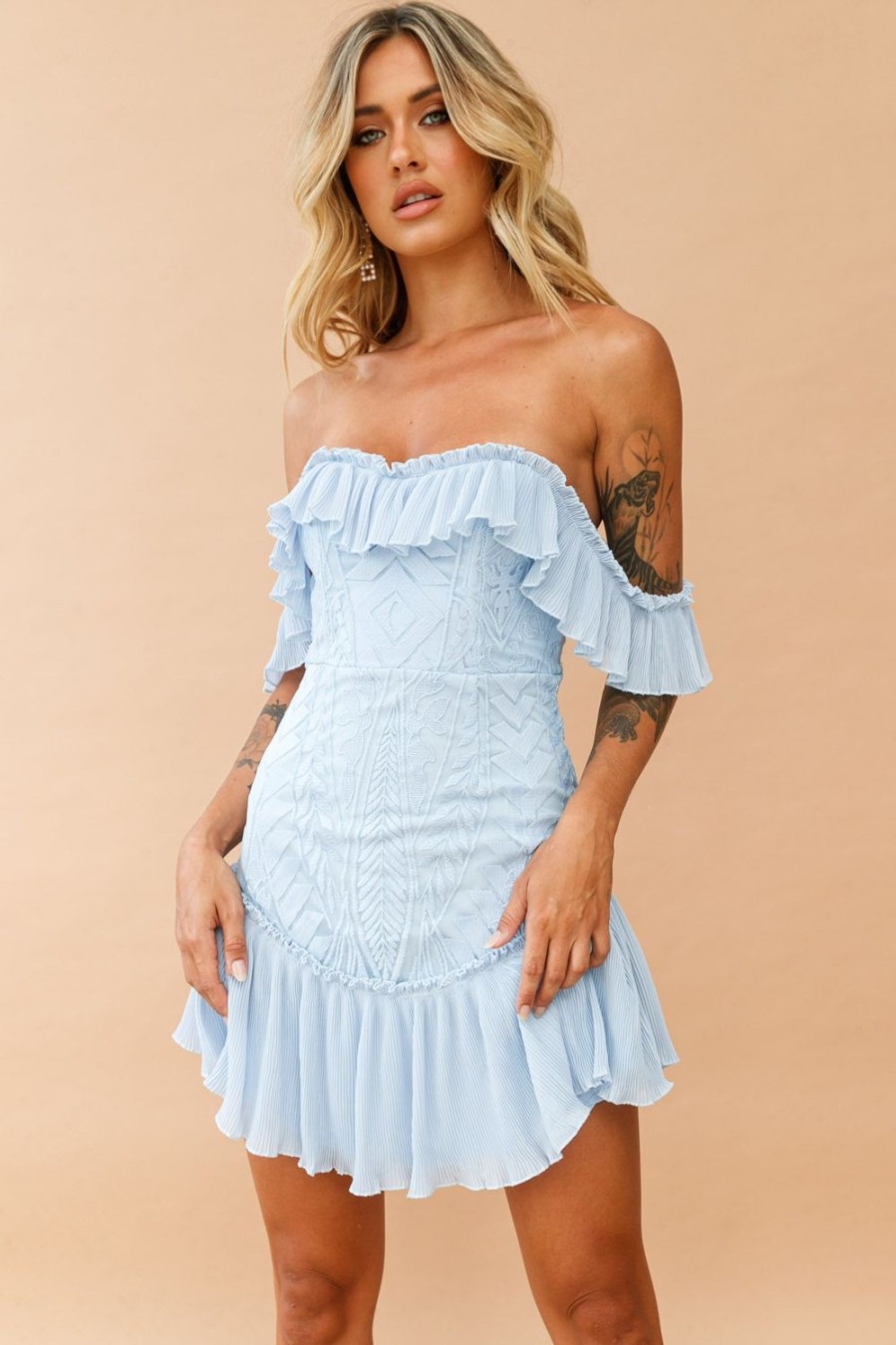 Going Out Dresses | Sage and Paige Venetian Summer Dress - Steel Blue