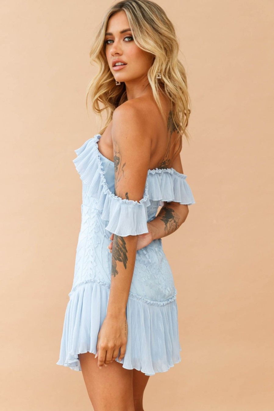 Going Out Dresses | Sage and Paige Venetian Summer Dress - Steel Blue