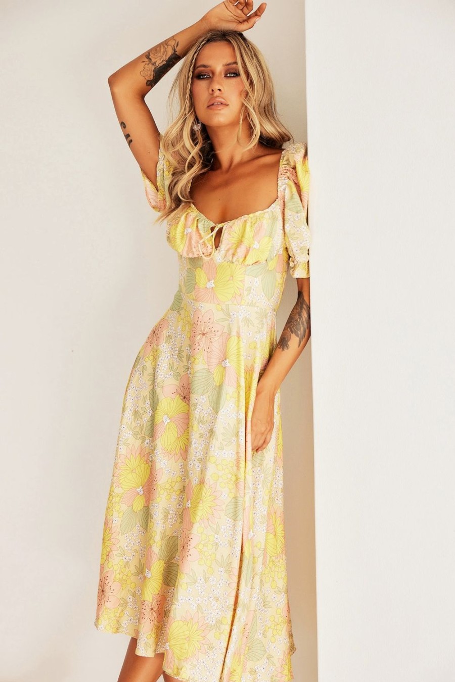 Day Dresses | Sage and Paige Spellbound Midi Dress - Yellow