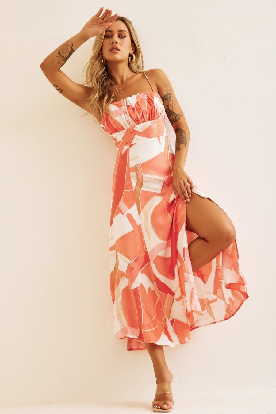 Day Dresses | Sage and Paige Pay Off Midi Dress - Coral