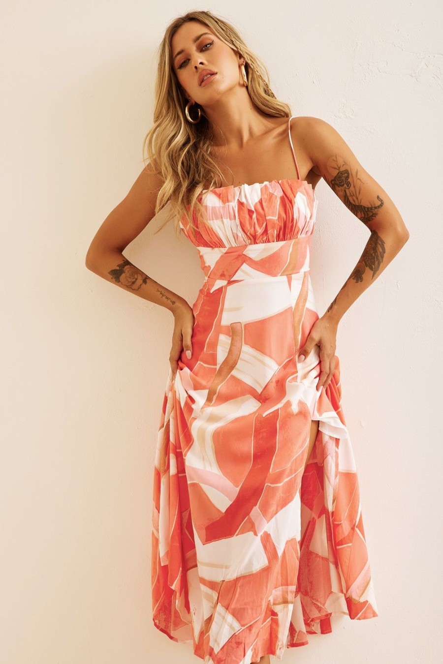 Day Dresses | Sage and Paige Pay Off Midi Dress - Coral