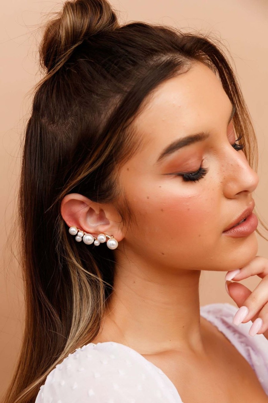 Earrings | Sage and Paige Moon Song Ear Studs - White Gold