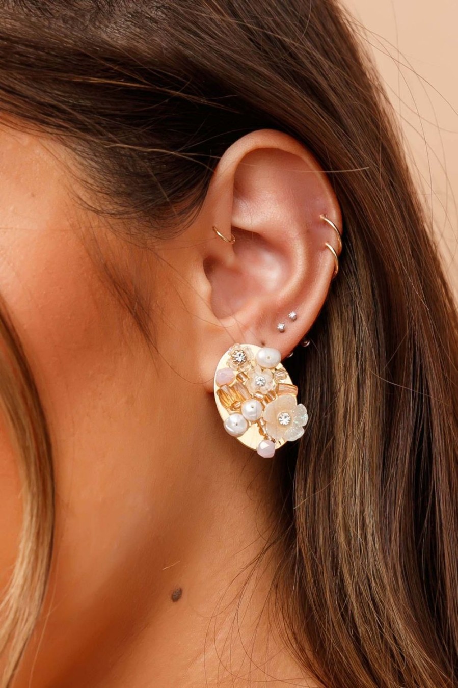 Earrings | Sage and Paige Billie Ear Studs - Rose Gold White