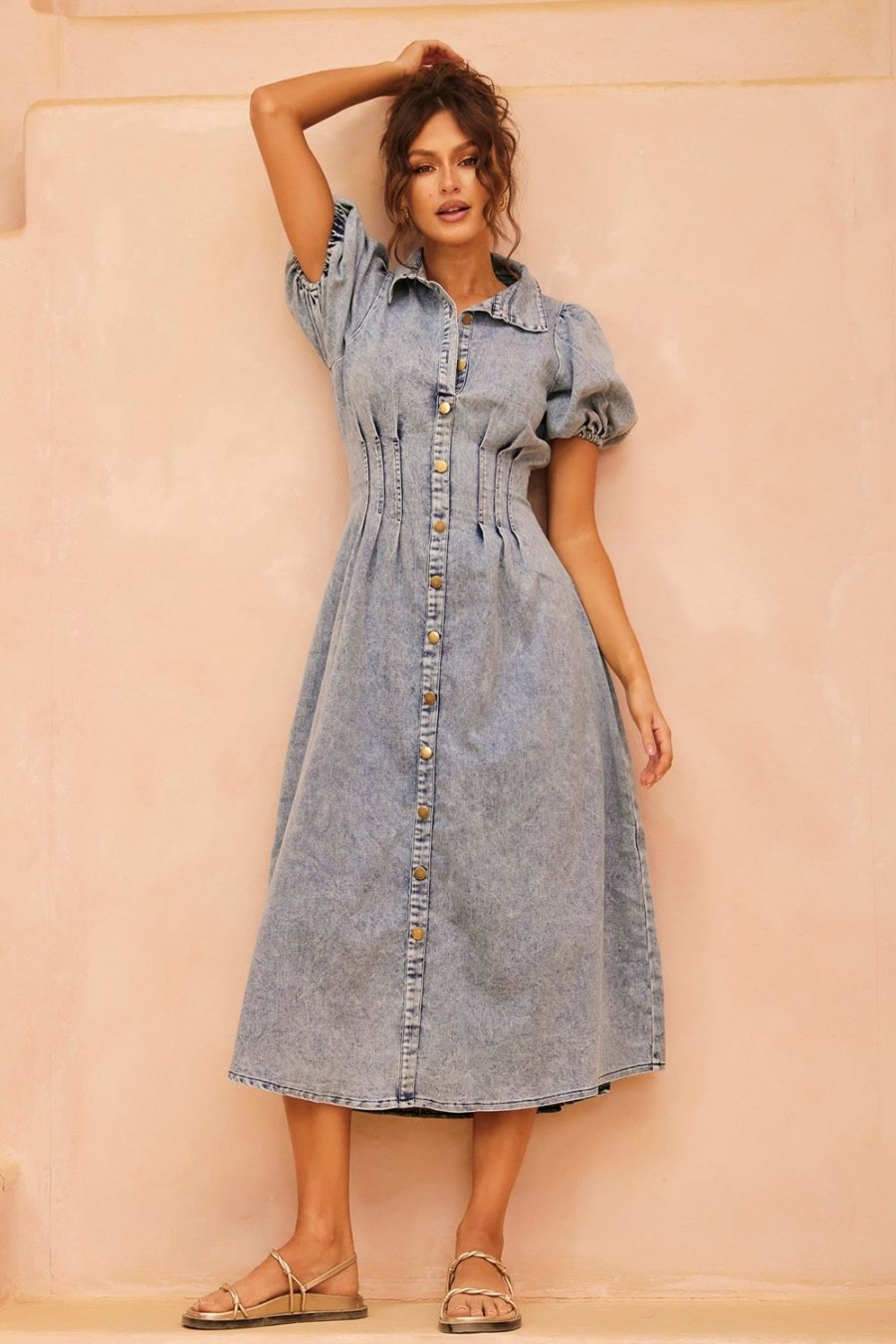 Denim | Sage and Paige Amber Denim Midi Dress - Washed Blue