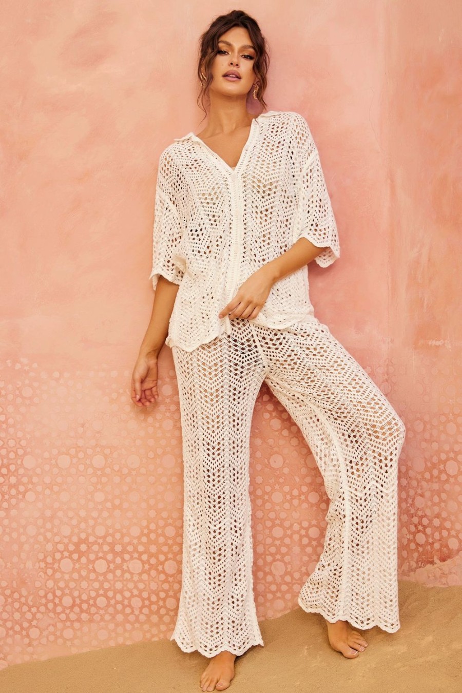 Co-Ords | Sage and Paige Heat Wave Crochet Pants - White