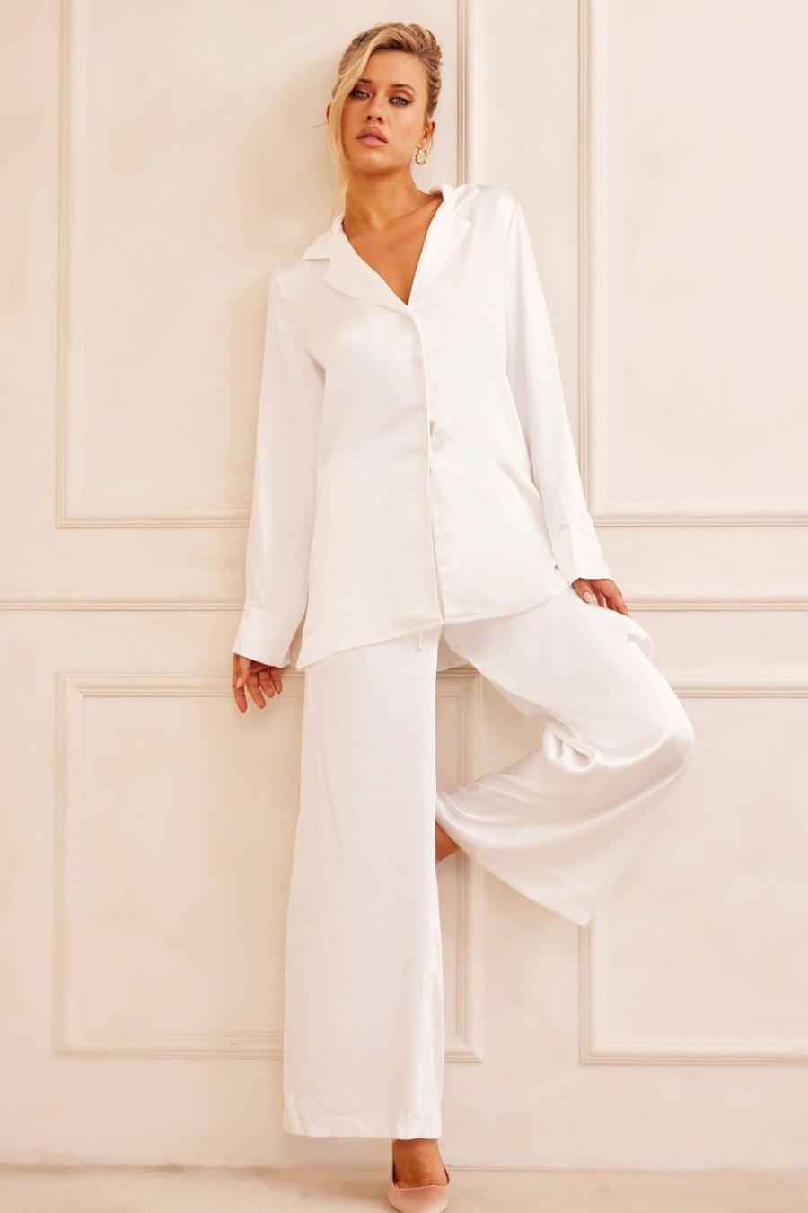 Co-Ords | Sage and Paige Brooklin Satin Pants - Ivory