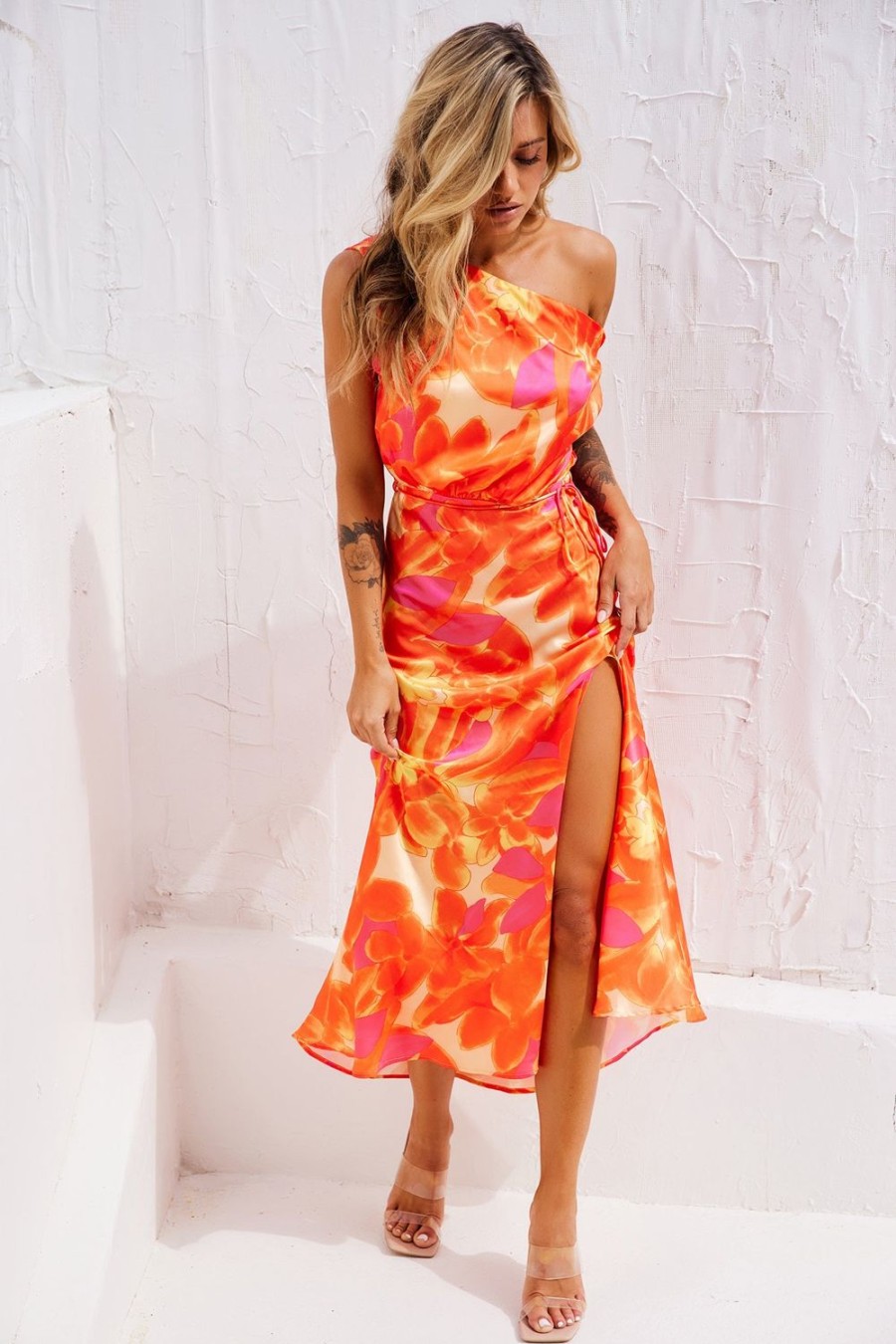 Formal Dresses | Sage and Paige Drive By Midi Dress - Tangerine