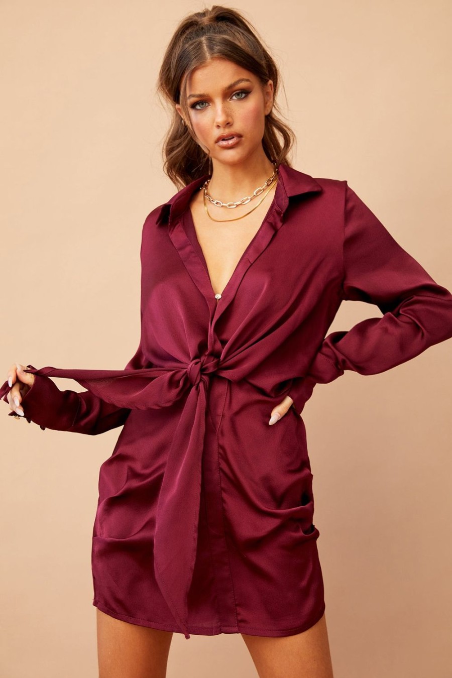 Day Dresses | Sage and Paige Evelyn Satin Dress - Wine