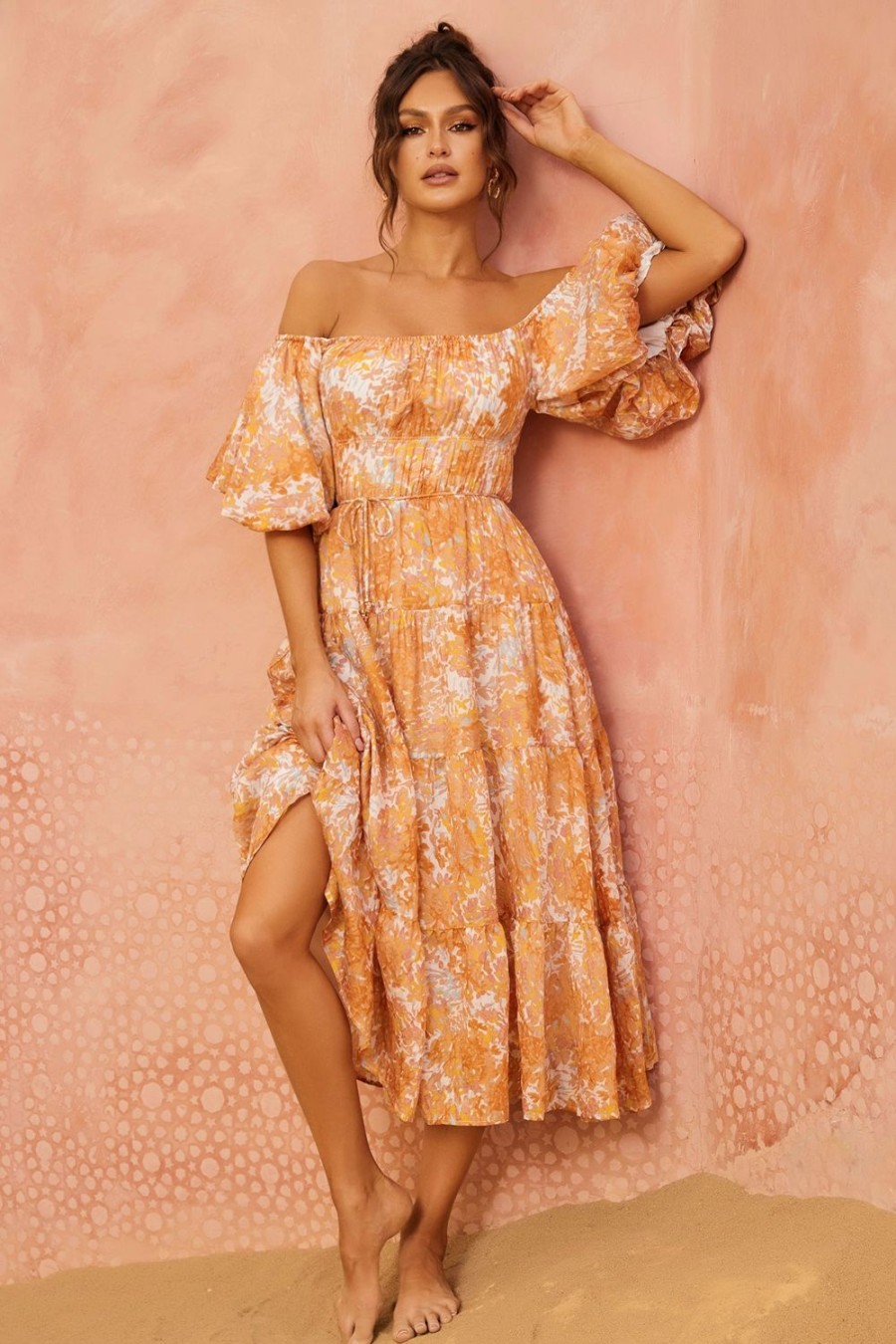 Day Dresses | Sage and Paige Forever Charm Midi Dress - Orange Yellow