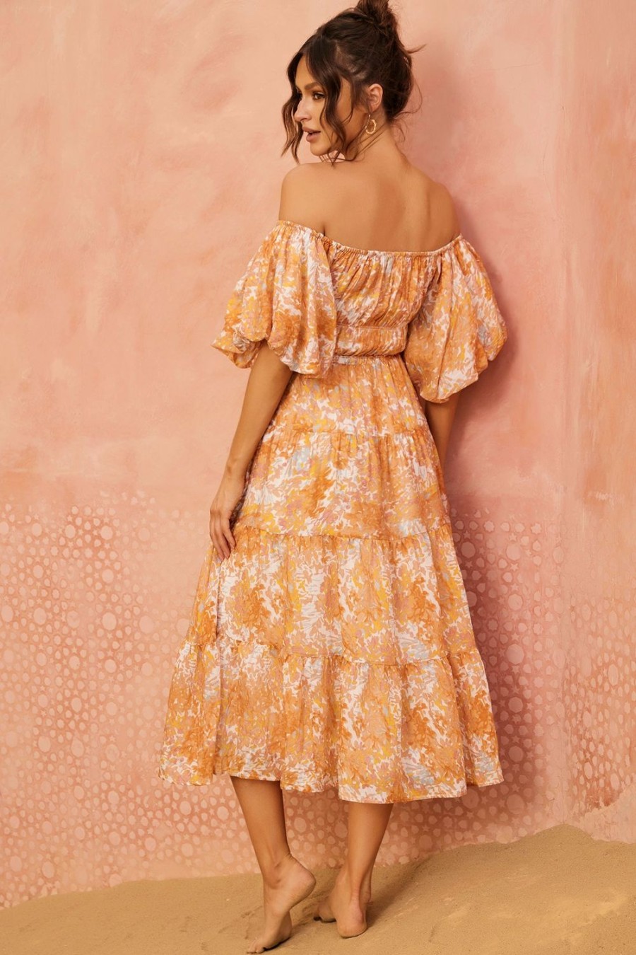 Day Dresses | Sage and Paige Forever Charm Midi Dress - Orange Yellow