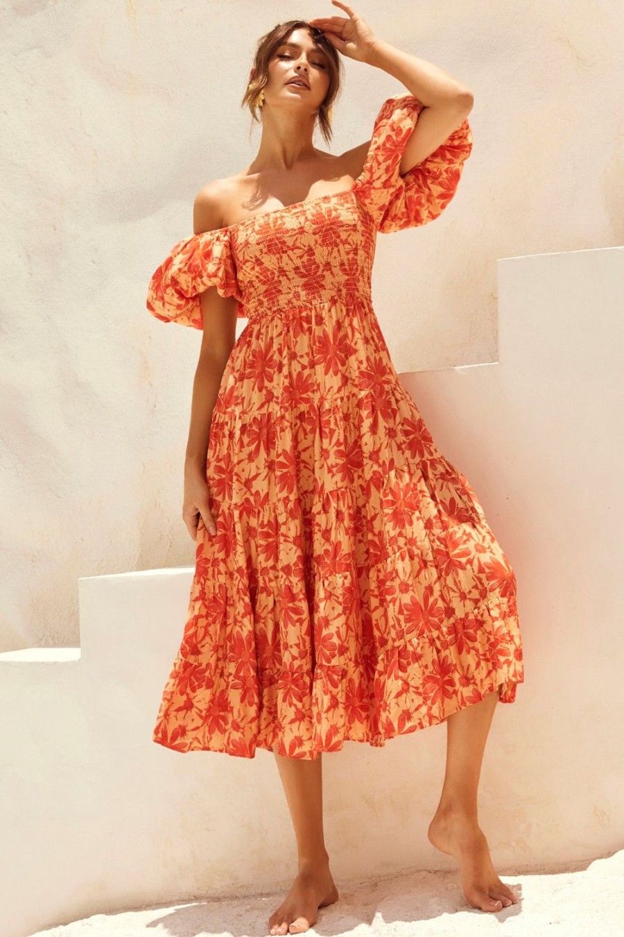 Day Dresses | Sage and Paige Betty'S Garden Midi Dress - Orange Multi