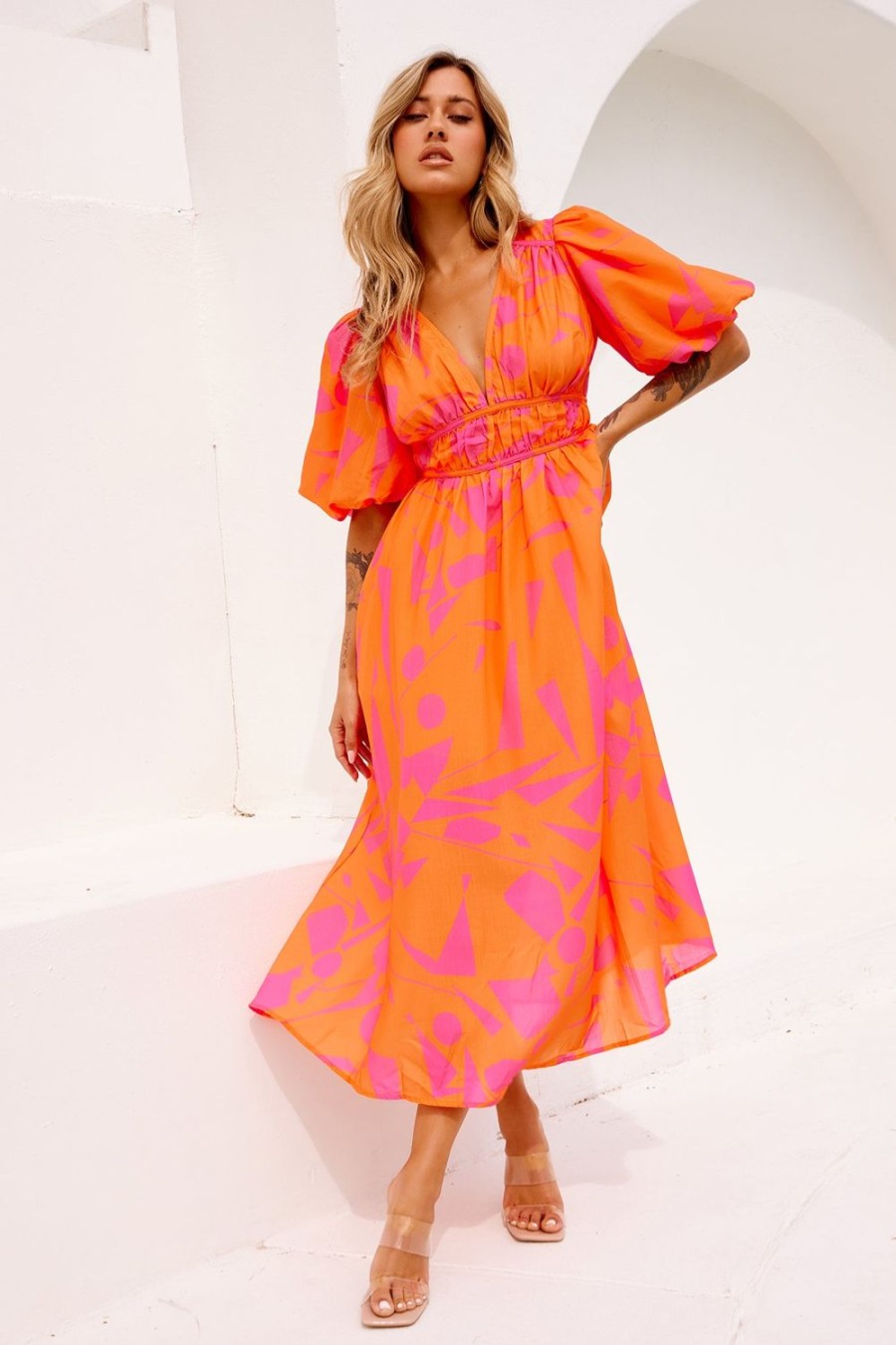 Day Dresses | Sage and Paige On The Rise Midi Dress - Hot Pink Multi