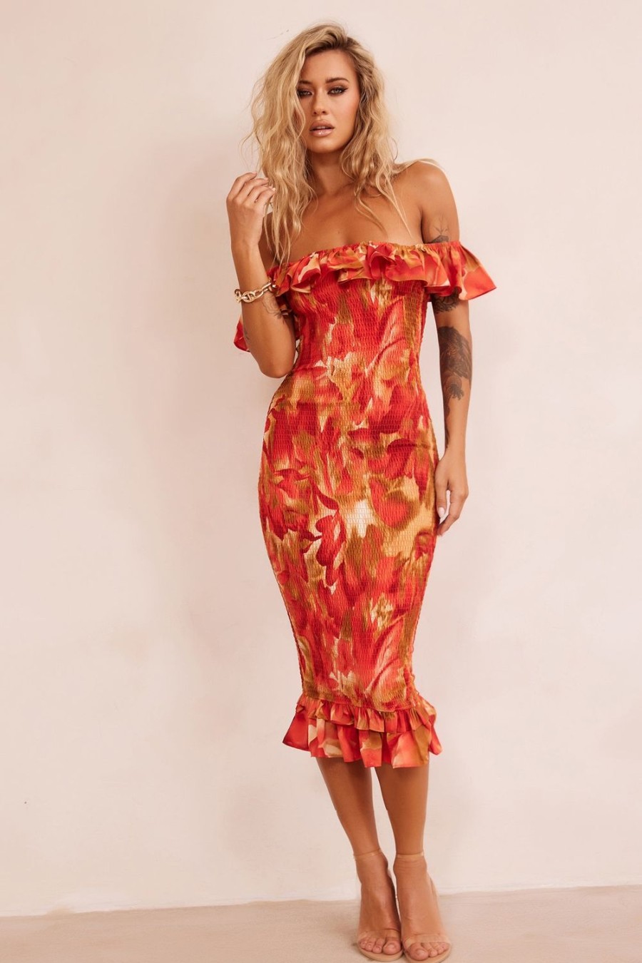 Formal Dresses | Sage and Paige Fireball Midi Dress - Red Multi