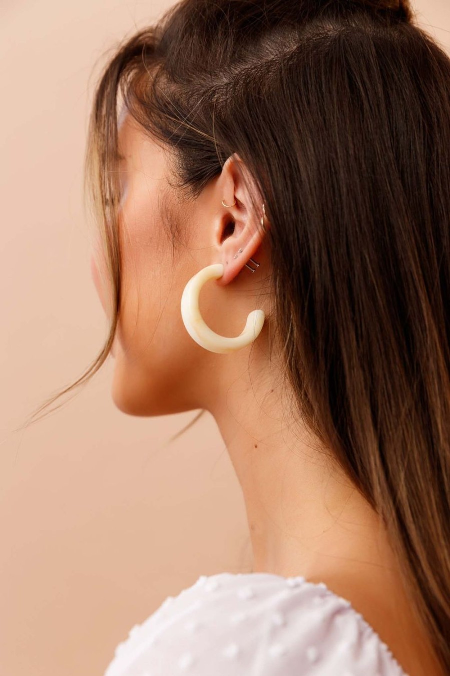 Earrings | Sage and Paige Half Moon Ear Hoops - Beige