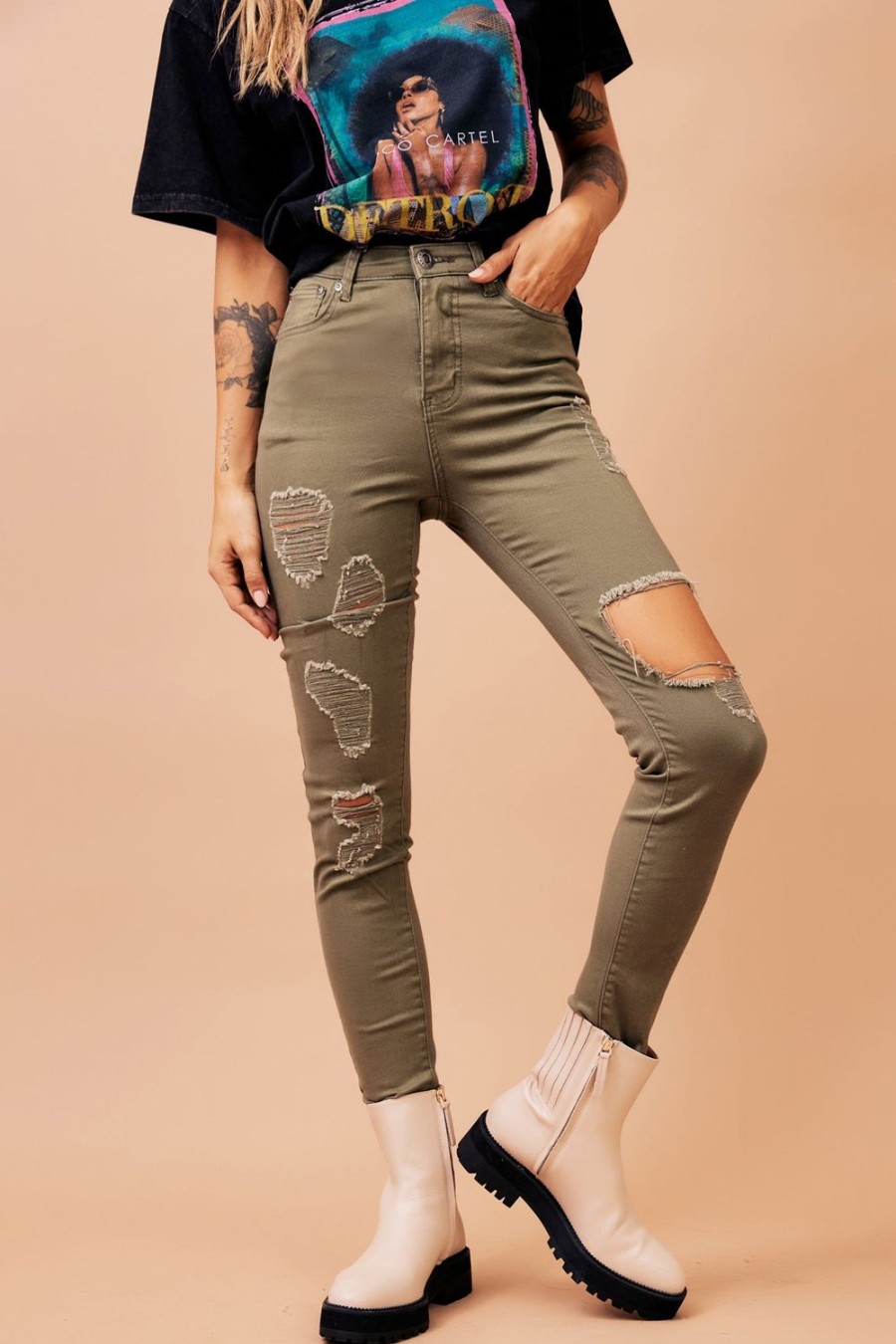 Denim | Sage and Paige Bad Idea Jeans - Khaki Green