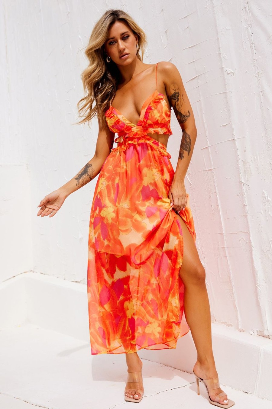 Formal Dresses | Sage and Paige Early Sunset Maxi Dress - Tangerine