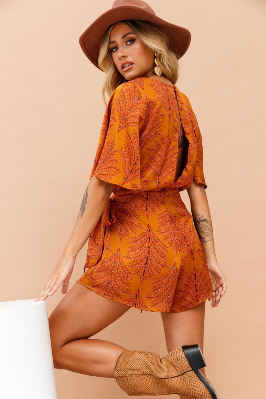 Printed Playsuits | Sage and Paige Vixen Playsuit - Mustard